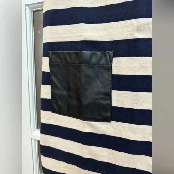 J. Crew Navy & Cream Stripe Faux Leather Pockets Dress Short Sleeve Size XXS - Picture 7 of 10